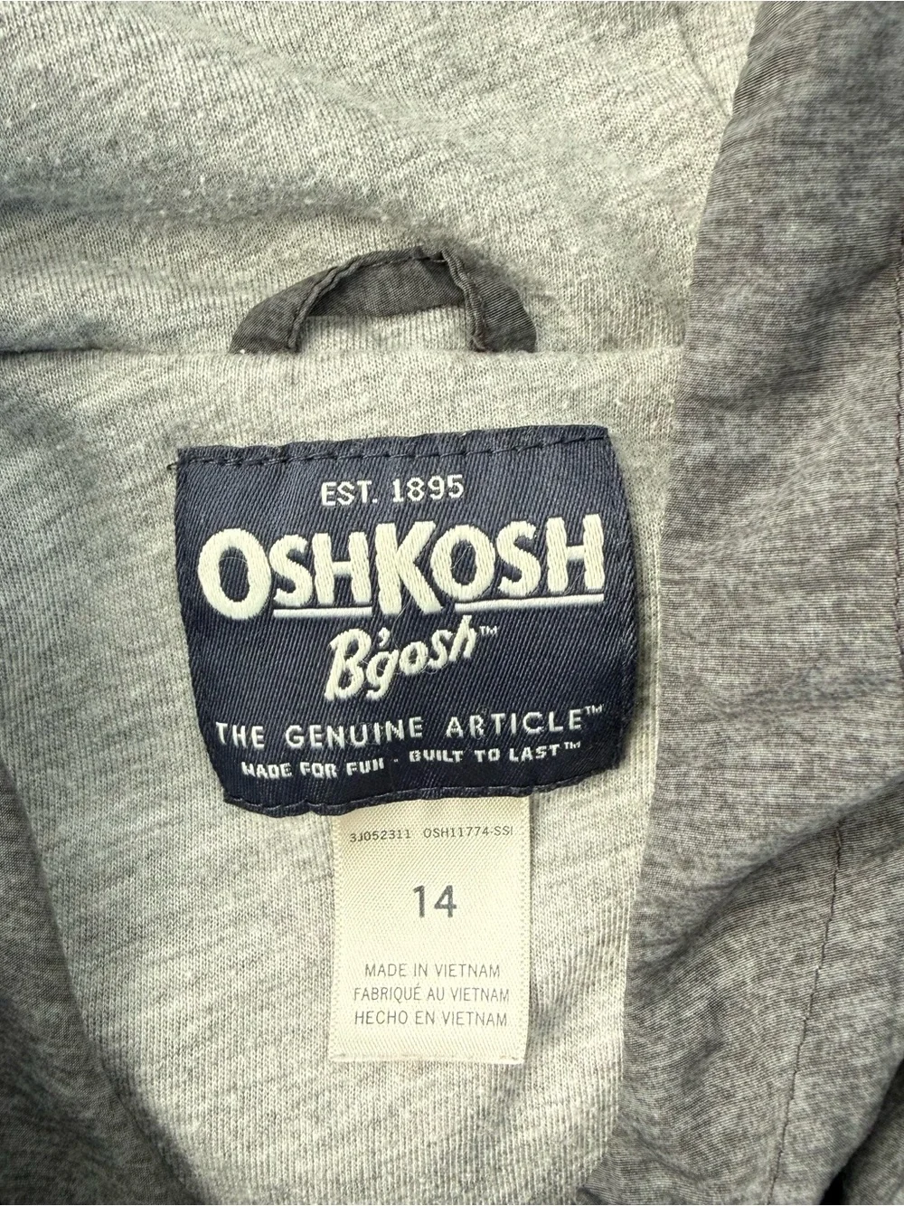 OshKosh B'gosh Boys 14 Hooded Zip Jacket - Charcoal with Gray Camo Sleeves